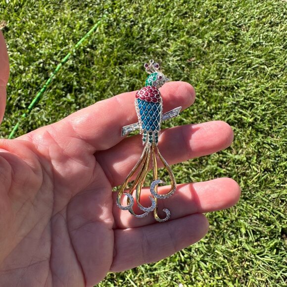 MMA V&A Enamel Peacock Brooch - Picture 7 of 11